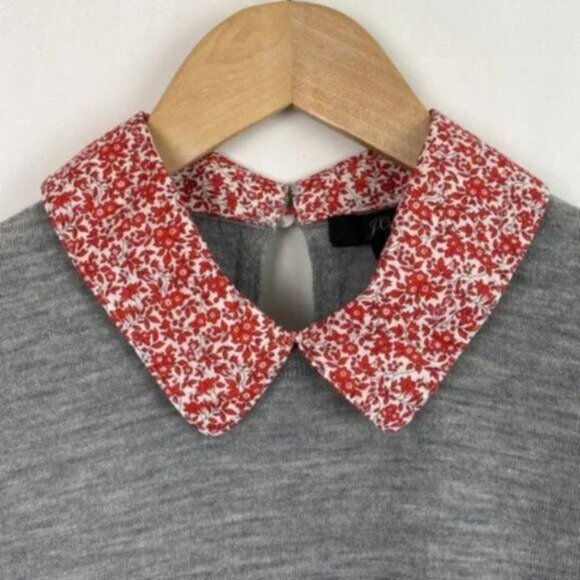 J.Crew x Liberty S Tippi Sweater Camomille Print Collar Gray Red White - Picture 4 of 15